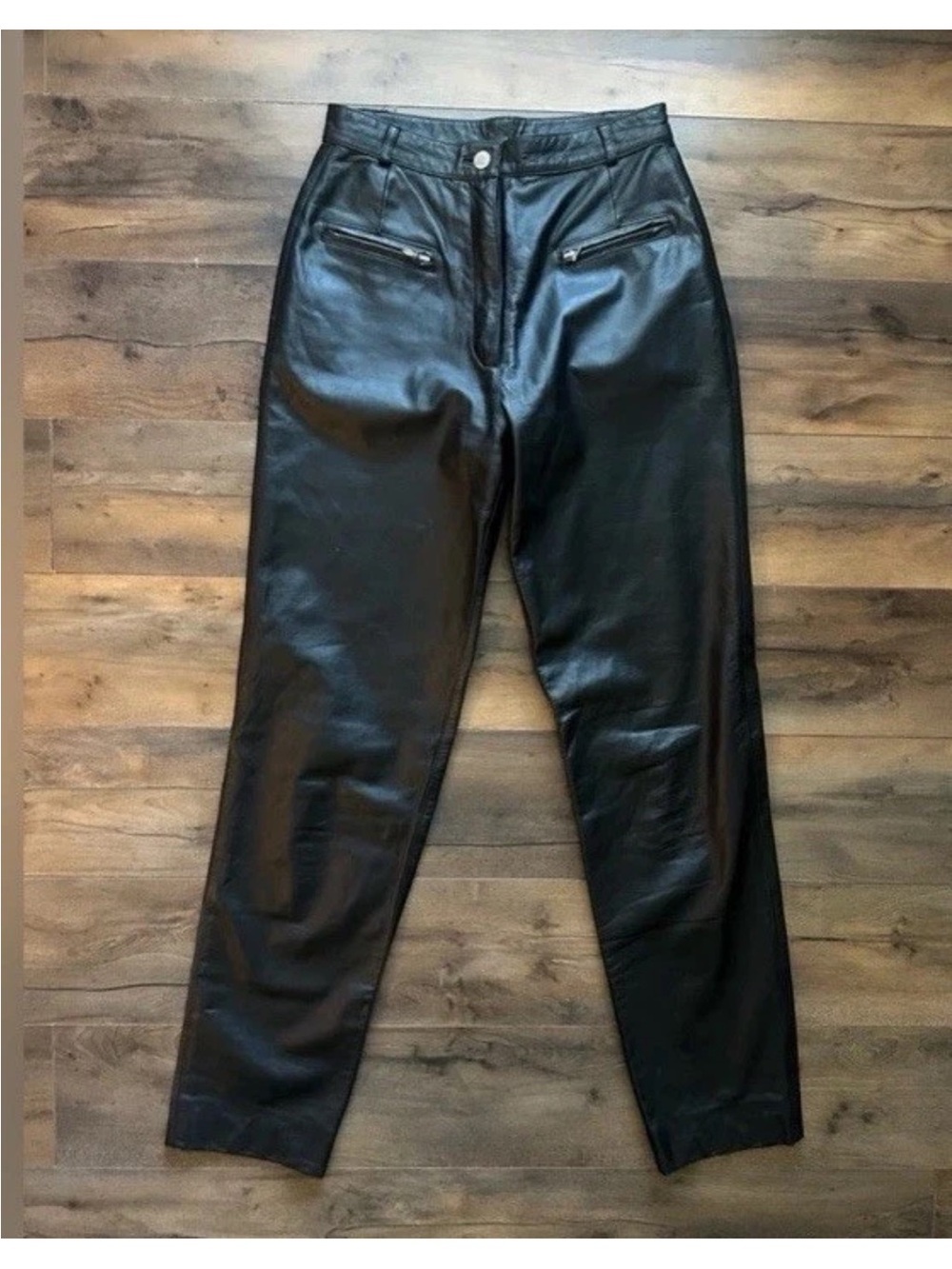 Raberg Vintage 90s Genuine Leather Moto Pants Black High Rise Straight Leg 26